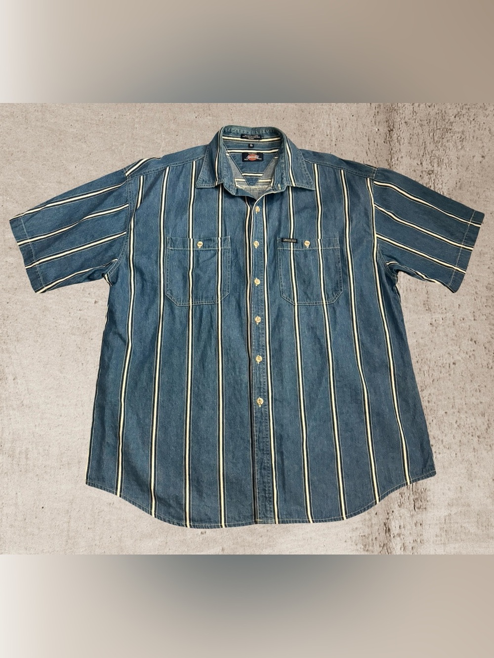 Vintage Dickies Blue Vertical Stripe Button-Down Shirt
